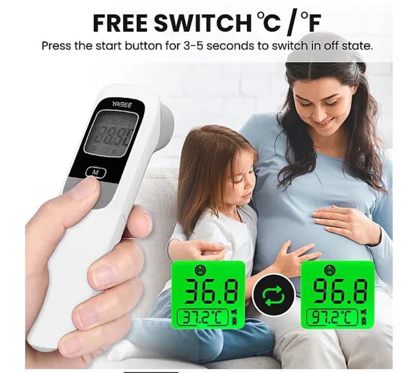 MCP YASEE Forehead Non-Contact Infrared Thermometer for Kids, Adults, and Baby Support with Digital Instant Read, Fever, Alarm, Memory Function, and Large LED Display (JA-11A)