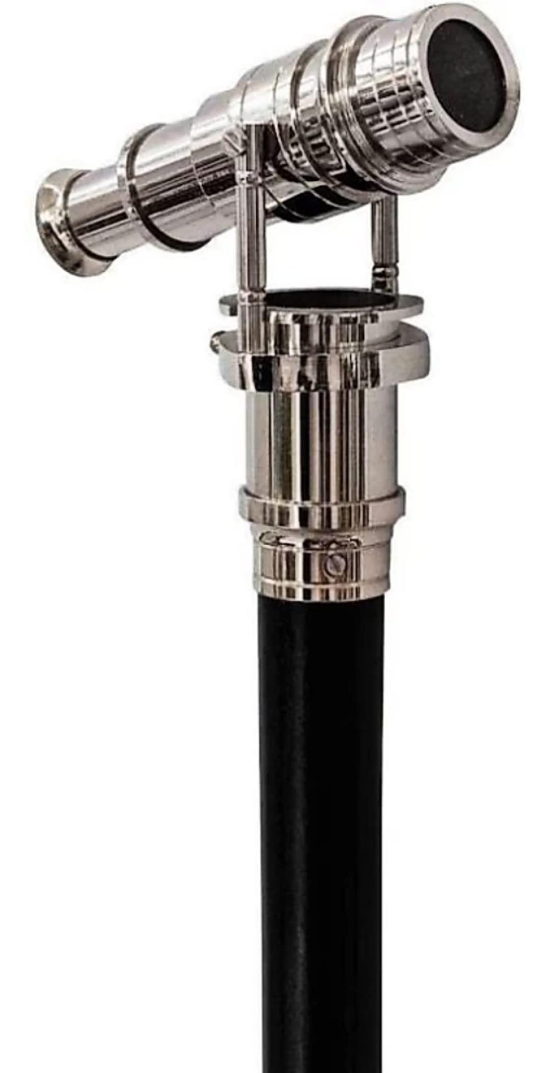 NavaFresh Basics Antique Brass Walking Stick Telescope Handle Nautical Style | Adjustable Unique Collectible Palm Grip | Wooden Stylish Walking Stick Cane for Unisex