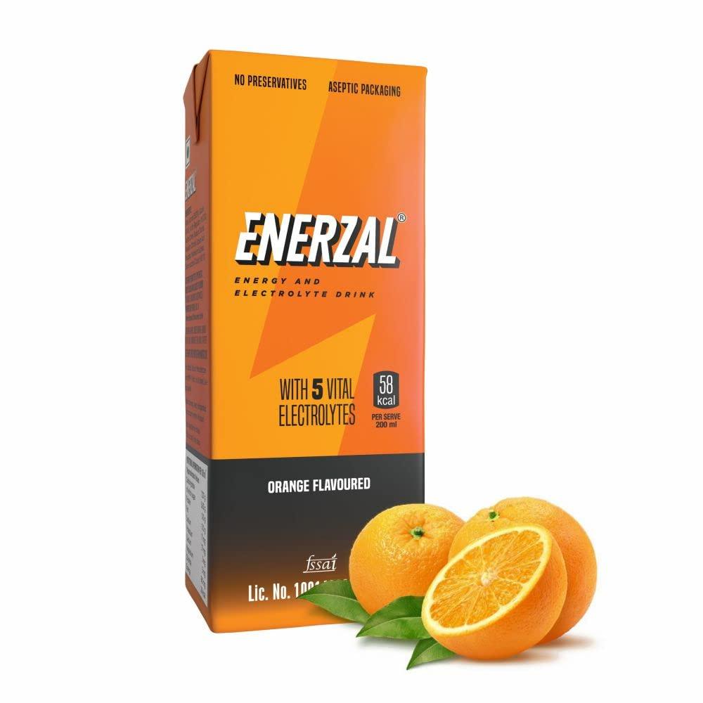 Enerzal Enerzal Energy & Electrolyte Drink Orange Flavour Liquid 200ml | Pack of 30 with 6 Units Complimentary