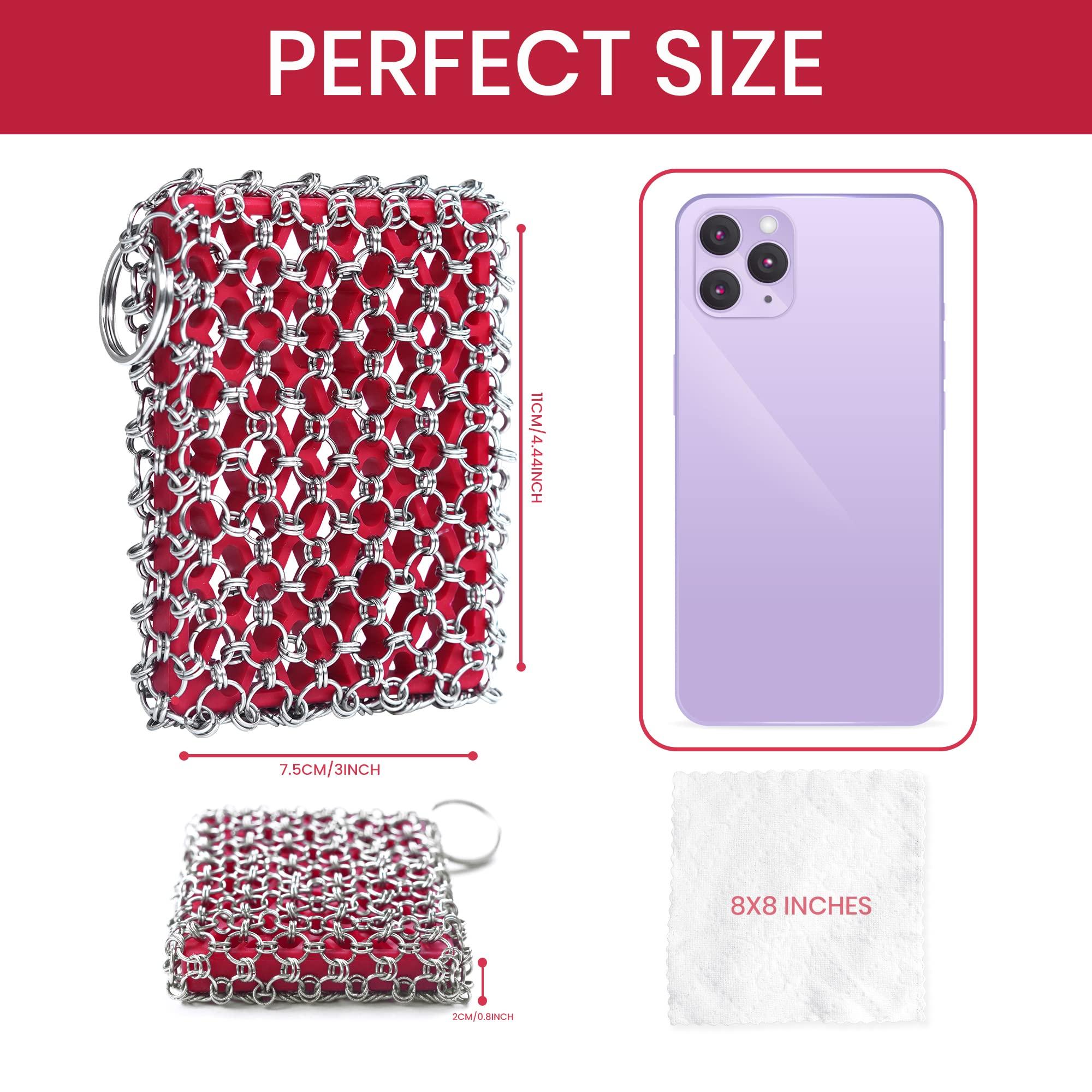 Zylark Zylark 316 Cast Iron Scrubber with Silicone Insert - Cast Iron Cleaner with Bamboo Towel - Chainmail Scrubber for Cast Iron Pans - Cast Iron Skillet Cleaner for Grill, Wok, and Pre-Seasoned Cookware