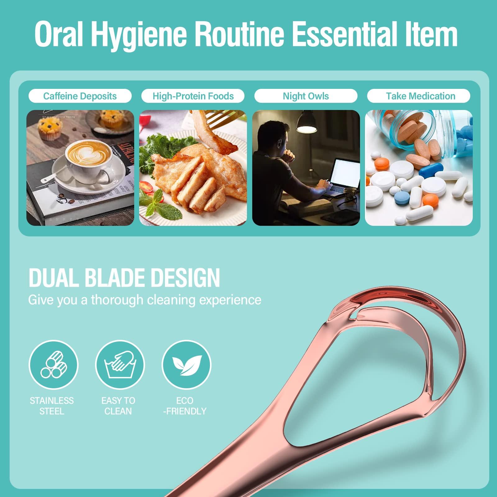 RONAVO RONAVO Tongue Scraper for Adults (4 PC), New 2023 Tounge Scraper Dual Scraping Head with Travel Cases, Stainless Steel Tongue Cleaner Fresh Breath, Oral Care, 2 Colors