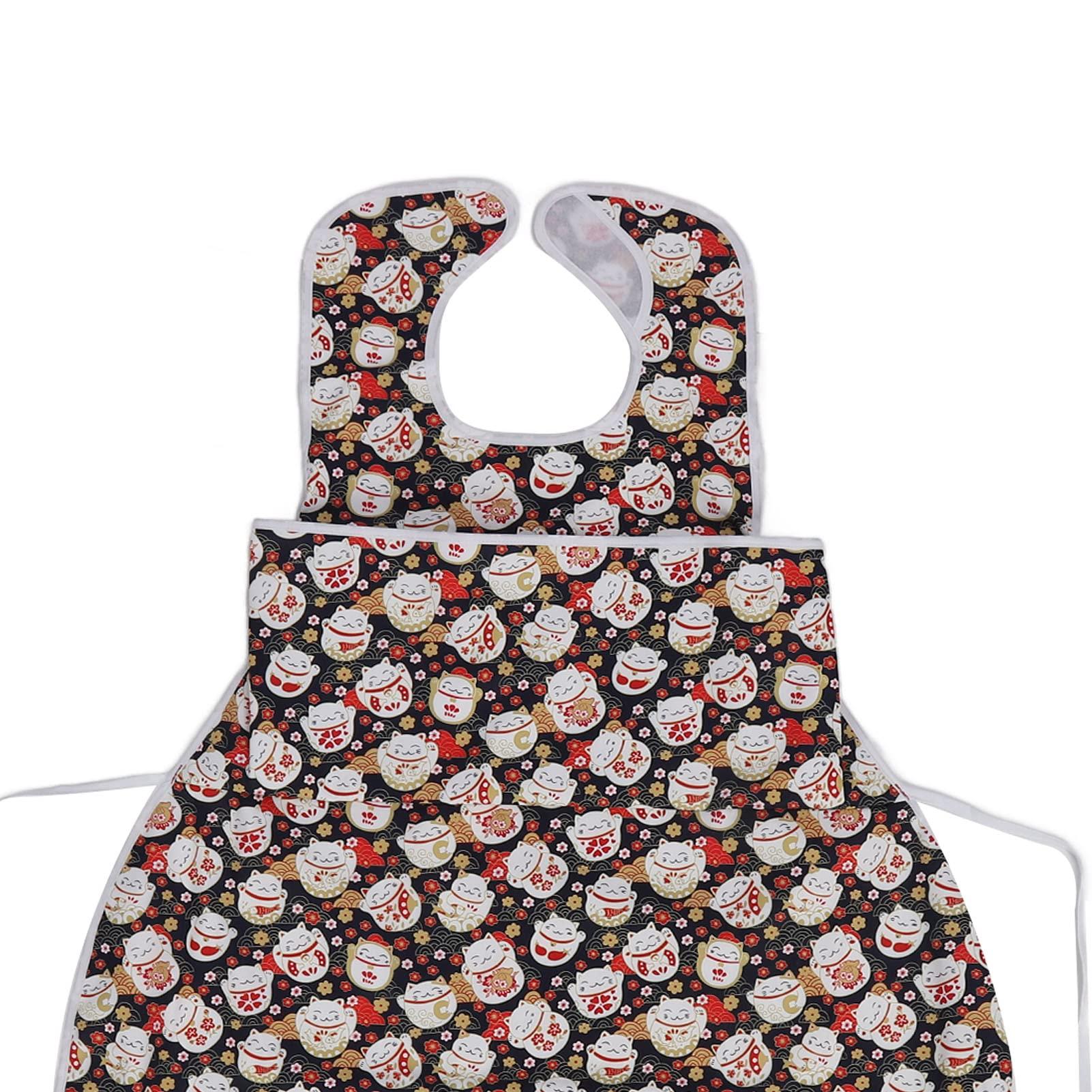 DNEI DNEI Adult Long Bib, 3D Large Calibre Food Clothing Protector Foldable for Elderly for Lunch (Cat Pattern)