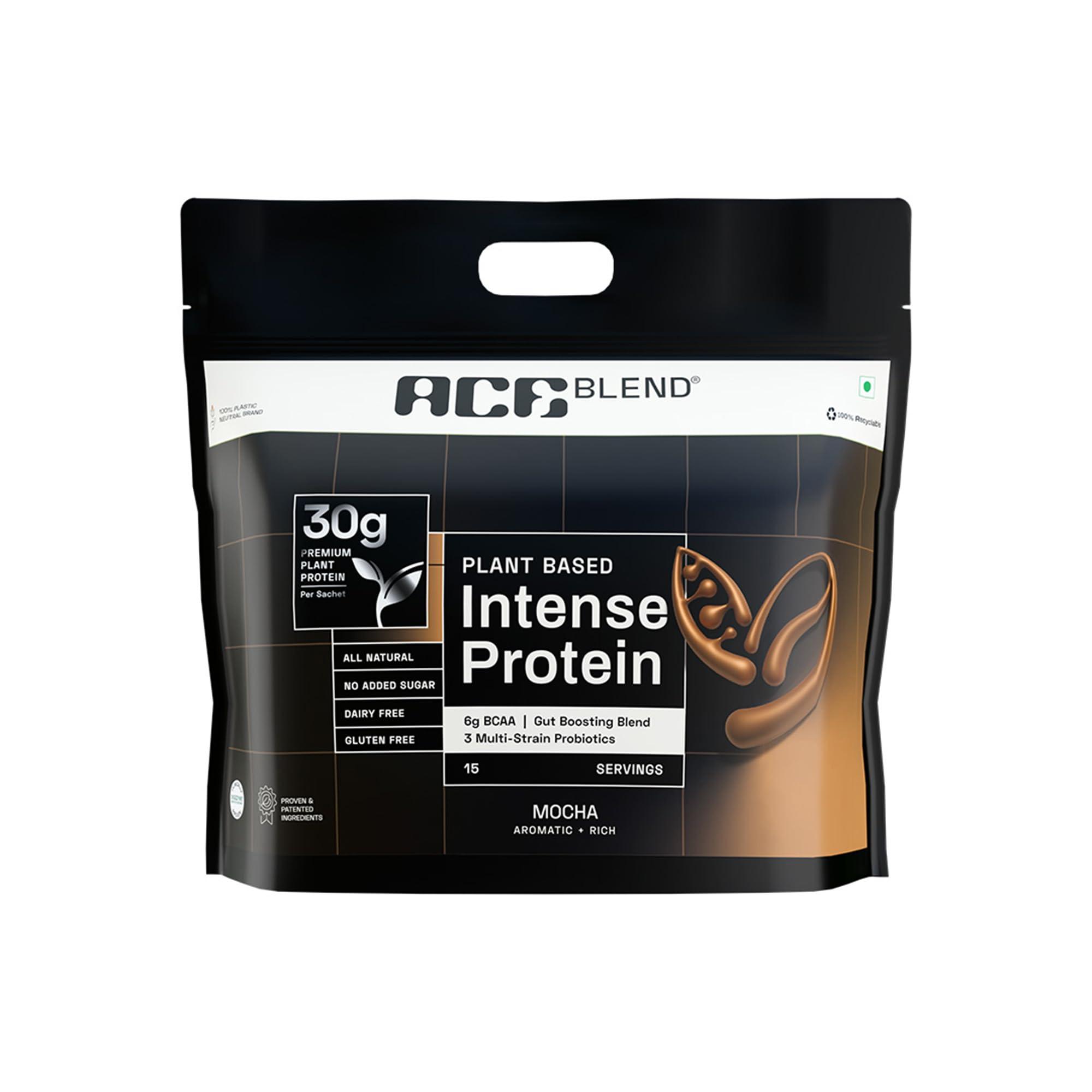 Ace Blend Ace Blend Intense 30G Plant Protein (15 Servings) | Pea & Brown Rice Isolate | 6G BCAA | Complete Amino Acid Profile | Gut Friendly | Muscle Growth & Recovery | Men & Women | Mocha Flavour