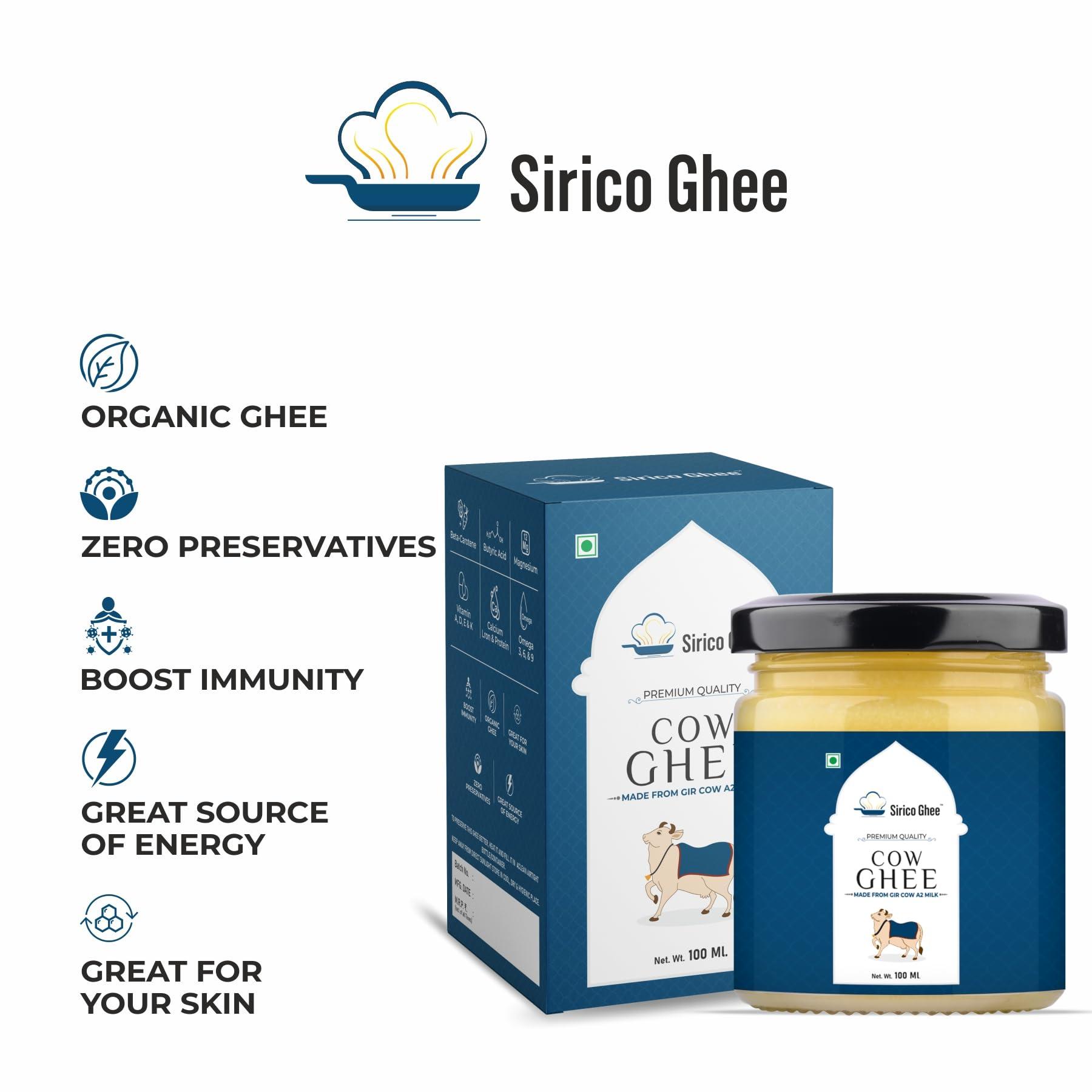 SIRICO GHEE Sirico Authentic A2 Desi Cow Ghee | Pure, Bilona, Gir Cow Ghee - Nutritious, and Delicious | Bilona cow ghee A2 | Desi ghee. (100 ML)