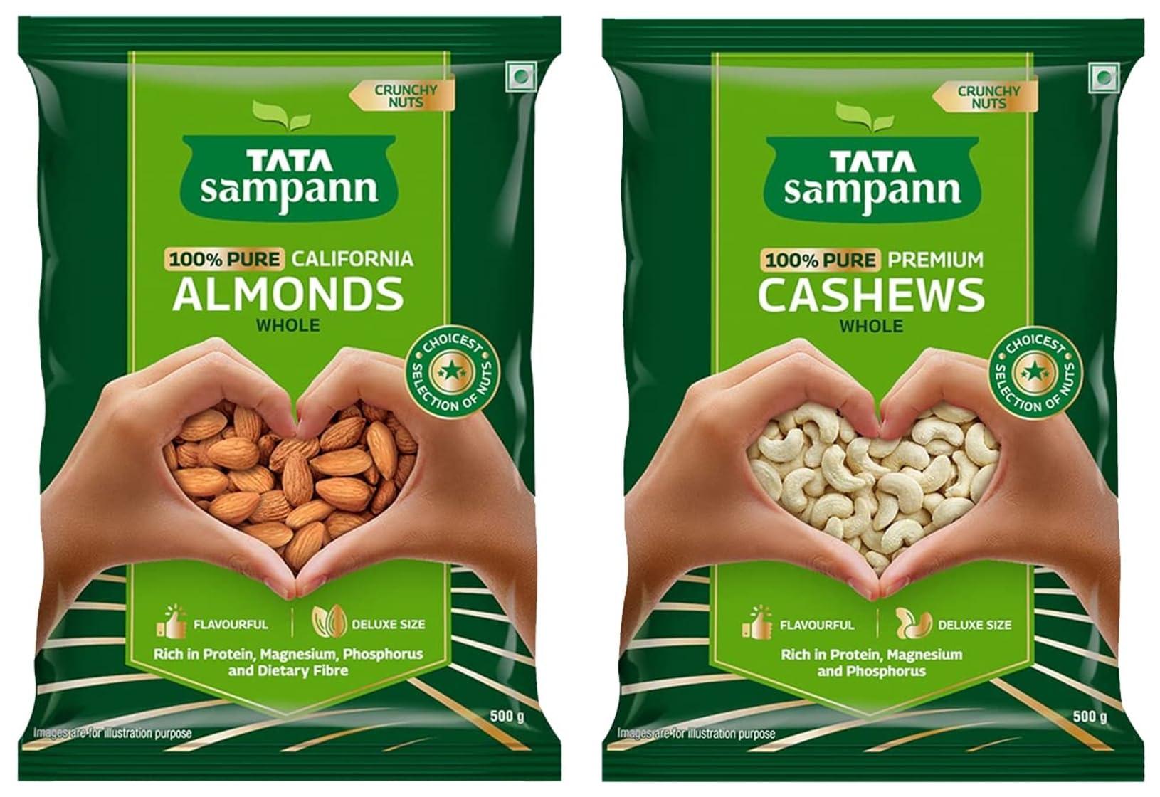 Tata Sampann Tata Sampann Pure California Almonds Whole & Dry Fruits | 500g & Tata Sampann Pure Cashews Whole| 500g