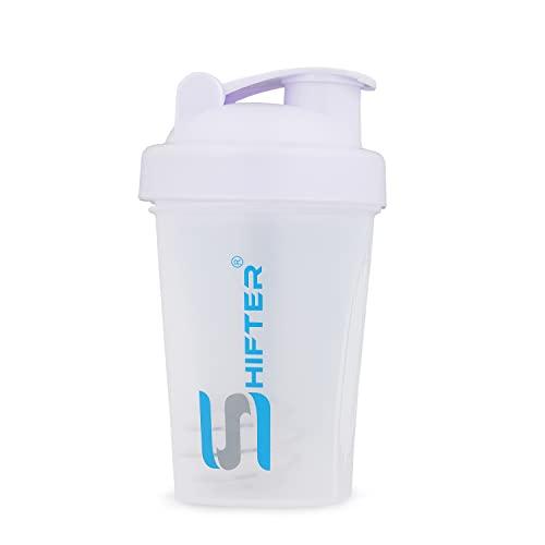 SHIFTER COMPACT GYM SHAKER BOTTLE PROTEIN SHAKER 400 ML FOR PREWORKOUT POST AND INTRA WORKOUT BPA FREE LEAKPROOF SIPPER (WHITE)