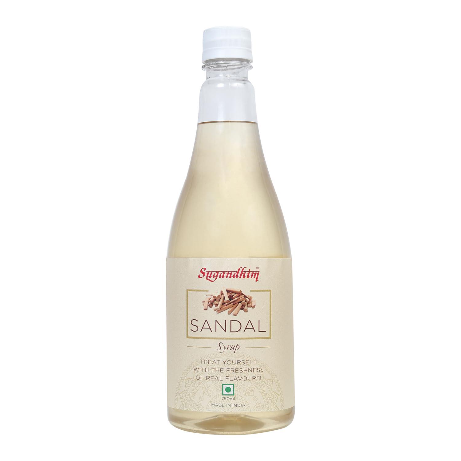 Sugandhim Sugandhim Sandal (Chandan) Syrup Sharbat, 750ml, 100% Natural Flavoured, instant cool, Colourless, refreshing summer quencher liquid,faluda Mixer,Mocktail Cocktail milkshake smoothies,ready to Drink Juice,gluten free