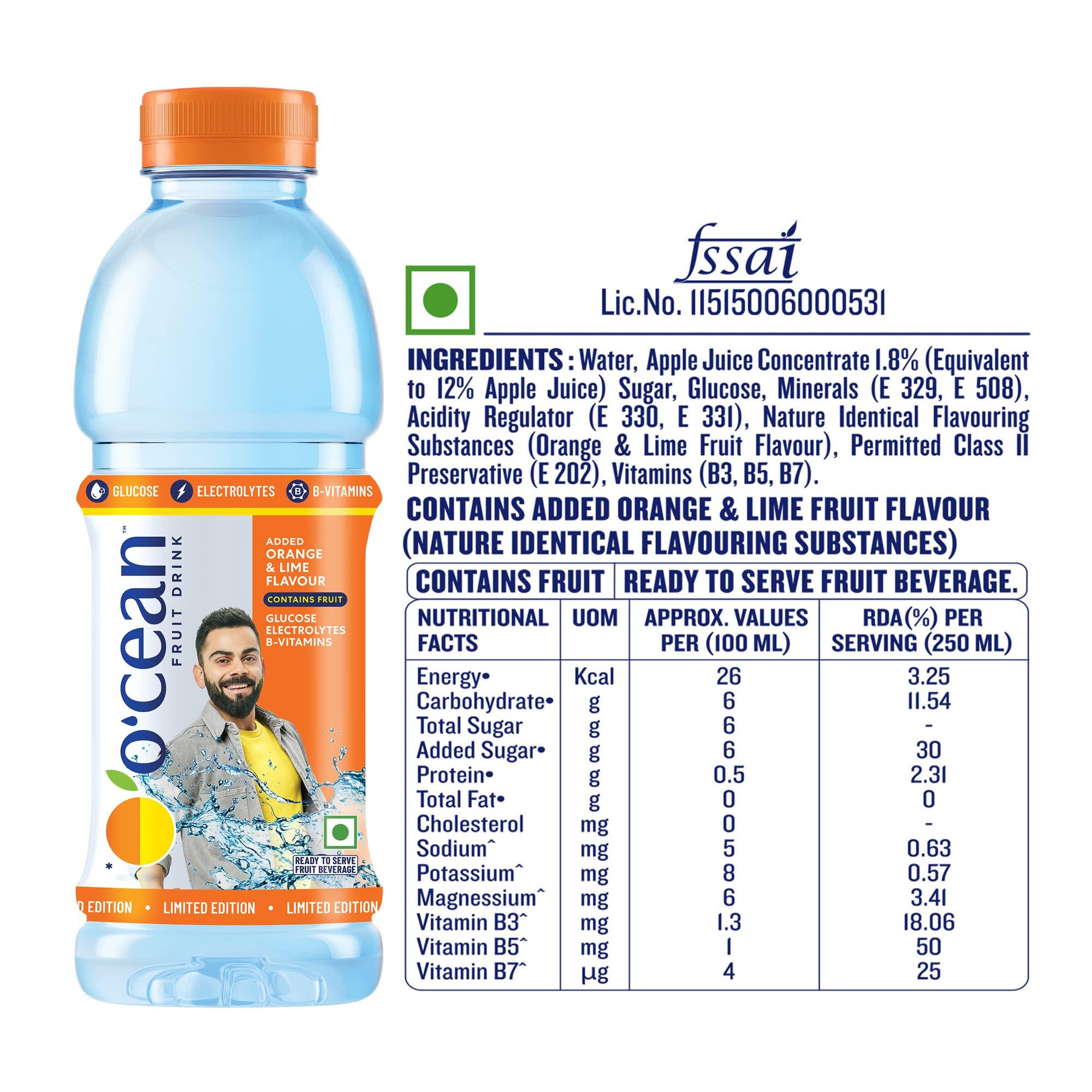 O'CEAN Ocean Fruit Drink Pink Guava 500 ML (Pack of 6) and Orange & Lime Fruit Flavour 500 ML (Pack of 6)