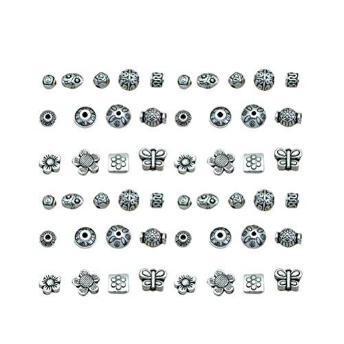 HEALLILY 65pcs Vintage Small Tibetan Silver Alloy Spacer Beads Mixed Pendants Beads Charms for Jewelry Making Art Craft (Silver, Mixed Style)