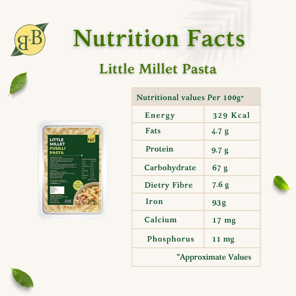 B&B Organics 5000 BC Little Millet Pasta (180g Pack of 2)/ Saamai pasta/Natural and Preservative Free/Zero Additives