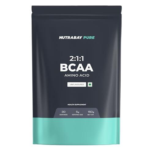 Nutrabay Nutrabay Pure BCAA 2:1:1-5g Vegan BCAAs, Intra/Post Workout Amino Acid Supplement for Men & Women - 150g, Unflavoured