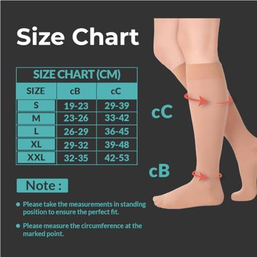 Healthshine Healthshine Class 2 Medical Compression Stocking Knee Length | Soothing Relief for Swollen, Tired Legs | Varicose Vein Socks for Men & Women | Pocket-Friendly in Medium Size | CE, ISO Certified