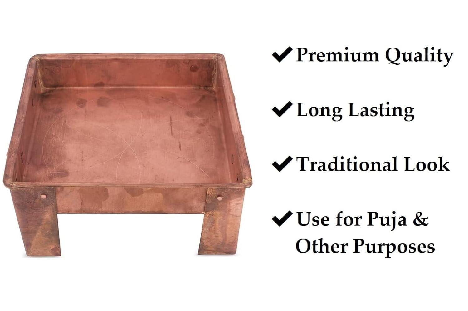 Omkriya Omkriya Pure Copper Hawan Kund With Handle On Both Side, For Yagya, Hawan & Poojan Purpose (10 INCHES)