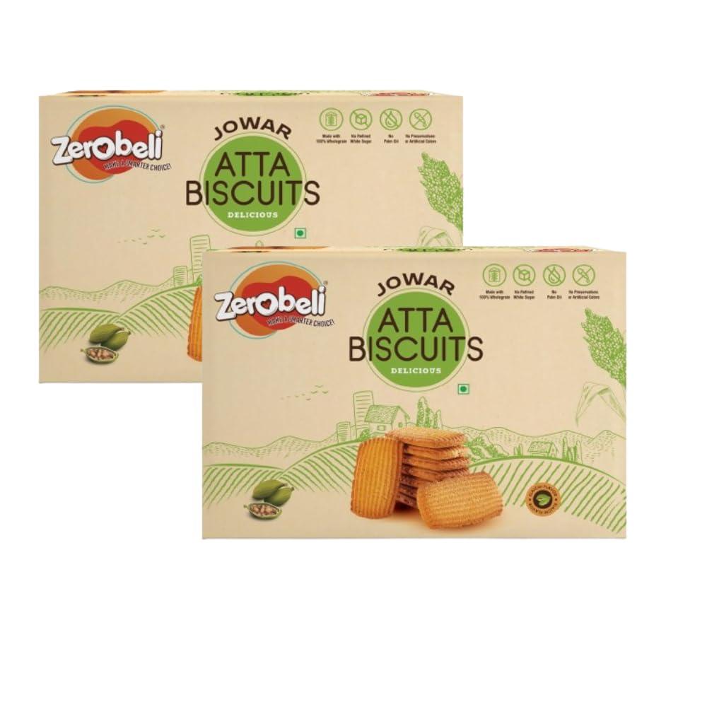 Zerobeli Zerobeli Jowar Atta Biscuits with Elaichi 750g (375g x 2) |Premium Handmade Atta Biscuits| No Refined White Sugar, No Palm Oil, Preservatives or Colors|