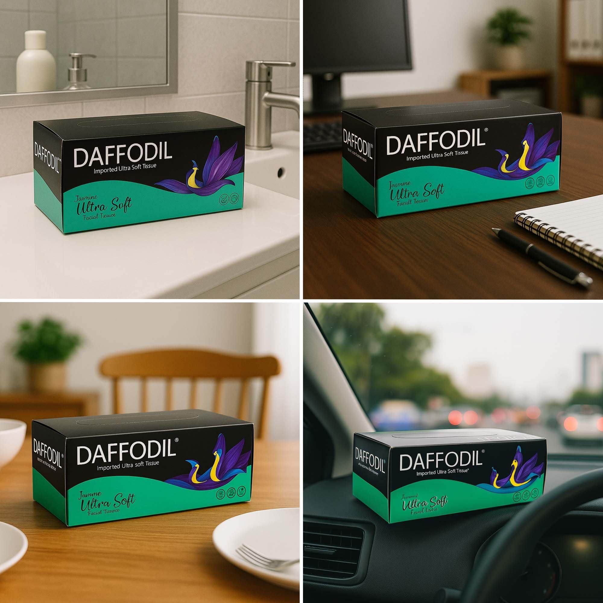 DAFFODIL DAFFODIL 2Ply Facial Tissue Carton Soft and Durable Tissue Papers for Car, Convenient for Home or Car Use Tissue Paper, Pack of 3 Boxes (200 Pulls/Box) Total 600 Pulls, 1200 Sheets