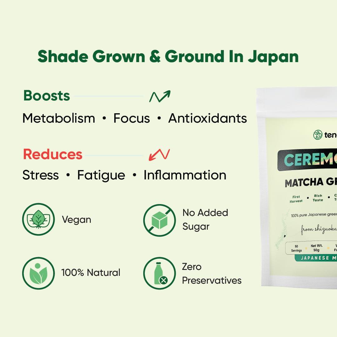 Tencha Tencha Ceremonial Matcha | Japanese Matcha Green Tea Powder | Sourced from Shizouka, Japan | Vegan | No Artificial Sweeteners | 50 GM, Pack of 1