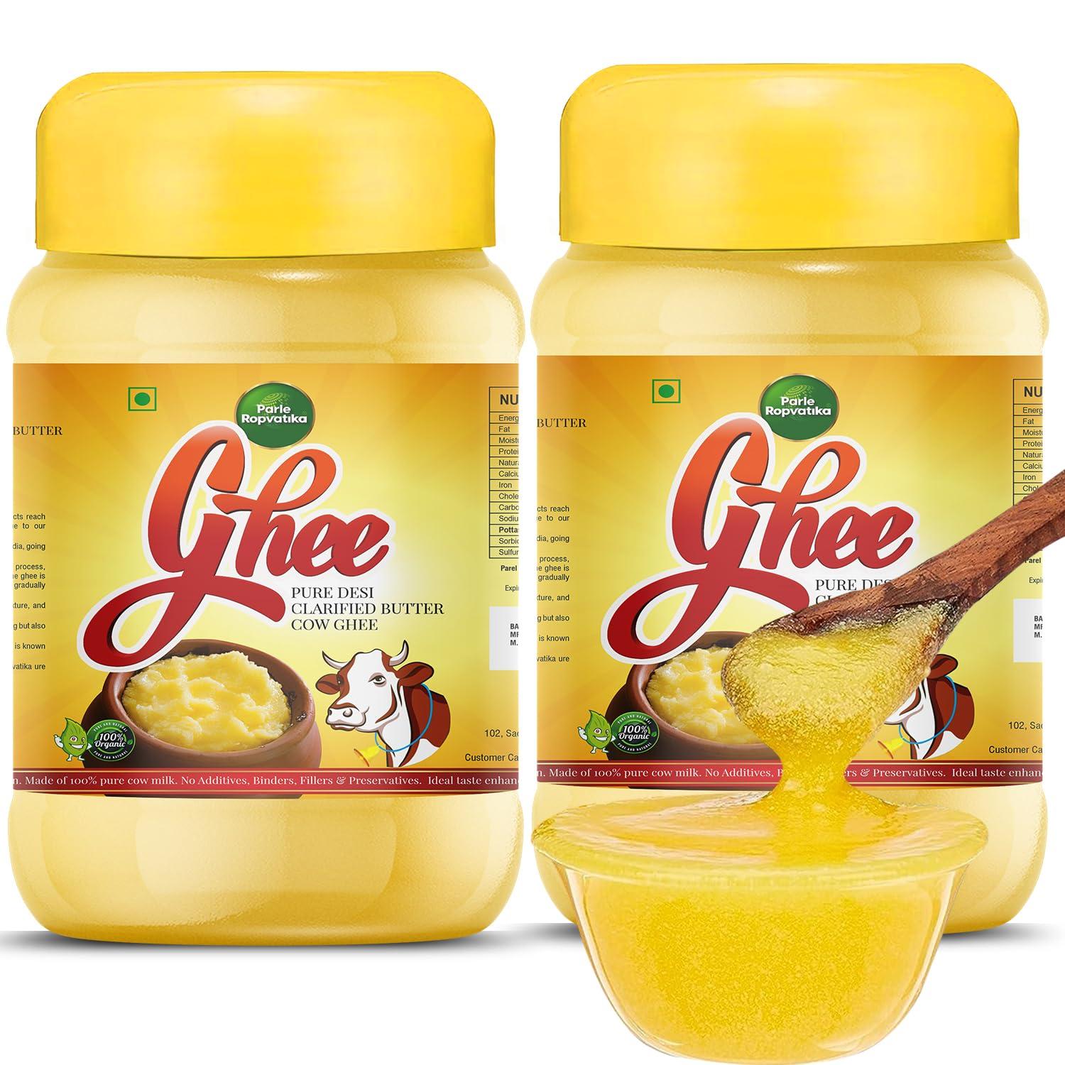 Parle Ropvatika Parle Ropvatika Vatsalya Pure Desi Cow Ghee 1 Liter - Pack 2 (2 Liter) Clarified Butter - Desi Ghee with Rich Aroma (1 Liter x 2) 2 Liter