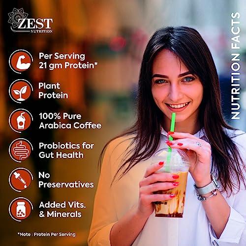 ZEST NUTRITION Zest Nutrition Cafe Style Premium Frappe Powder with Plant Based Protein (14g) and Probiotics Premix for Ice Cold Coffee, Shakes & Smoothies, Rich and Creamier with Nutrients, (Vanilla Flavour)- 200g