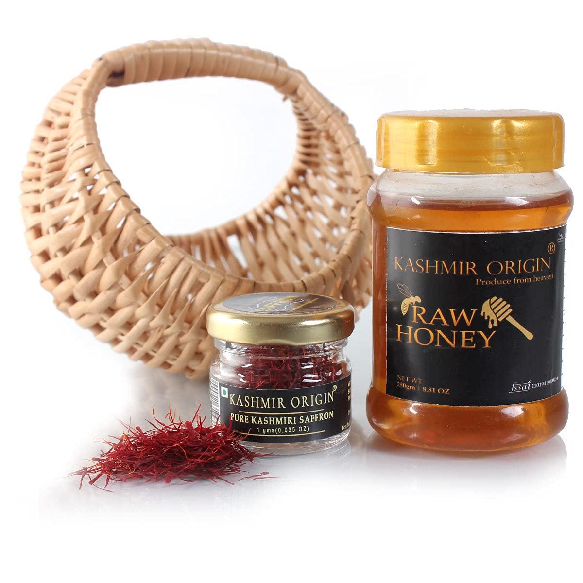 Kashmir Origin Honey Saffron: Nature's Finest Collection Basket
