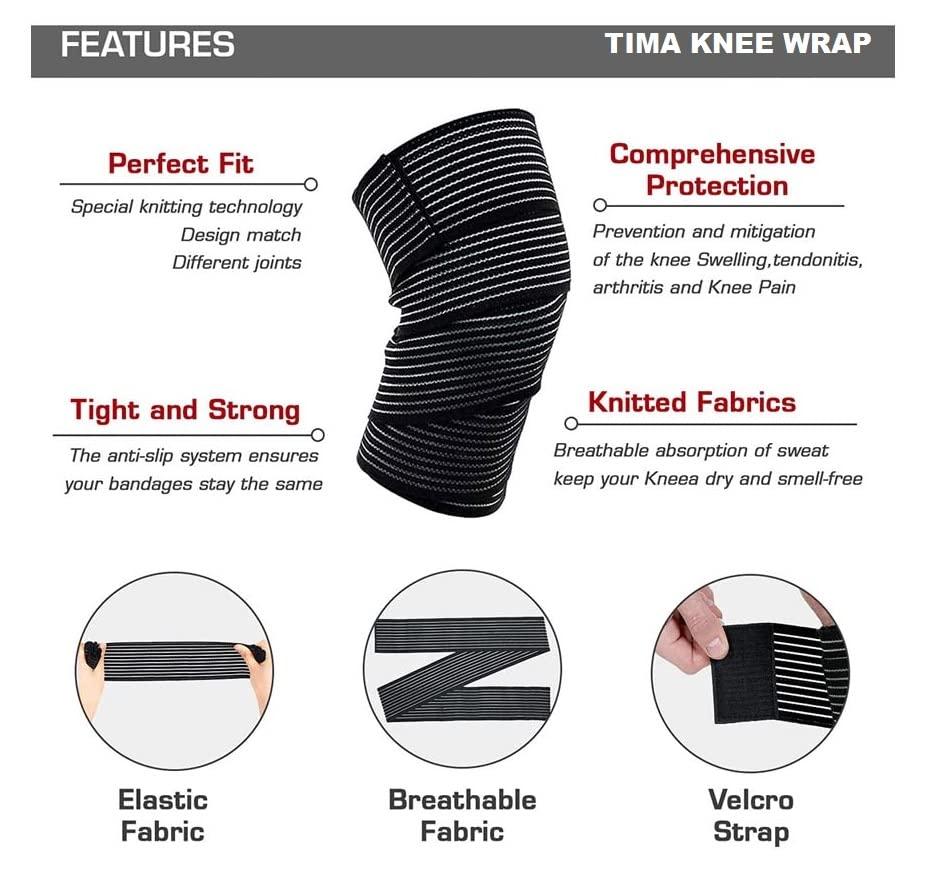 TIMA TIMA Elastic Knee Compression Bandage Wraps  Knee Support Straps for Legs, Thighs, Hamstrings Ankle & Elbow Joints Reduce Swelling, Lymphatic Relief & Knee Replacement Surgery Elastic Bandage