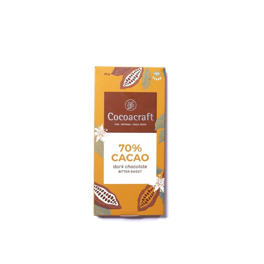 COCOACRAFT Cocoacraft 70% Bittersweet Chocolate Bar (80g) Dark Chocolate Bar| 100% Natural| Handmade Artisanal Couverture from Kerala| Ideal for Snacking and Gifting
