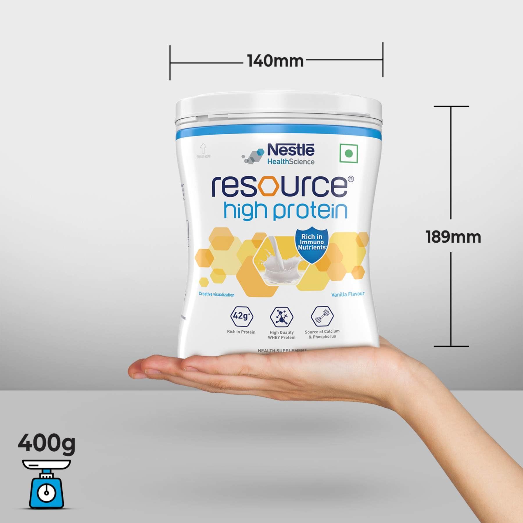 RESOURCE RESOURCE Nestle High Protein - Vanilla Flavour, Contains Whey Protein, 42G Protein Per 100G, Now Rich In Immunonutrients, Strengthens Muscles & Immune System - 400G Pet Jar Pack (Pack of 2)