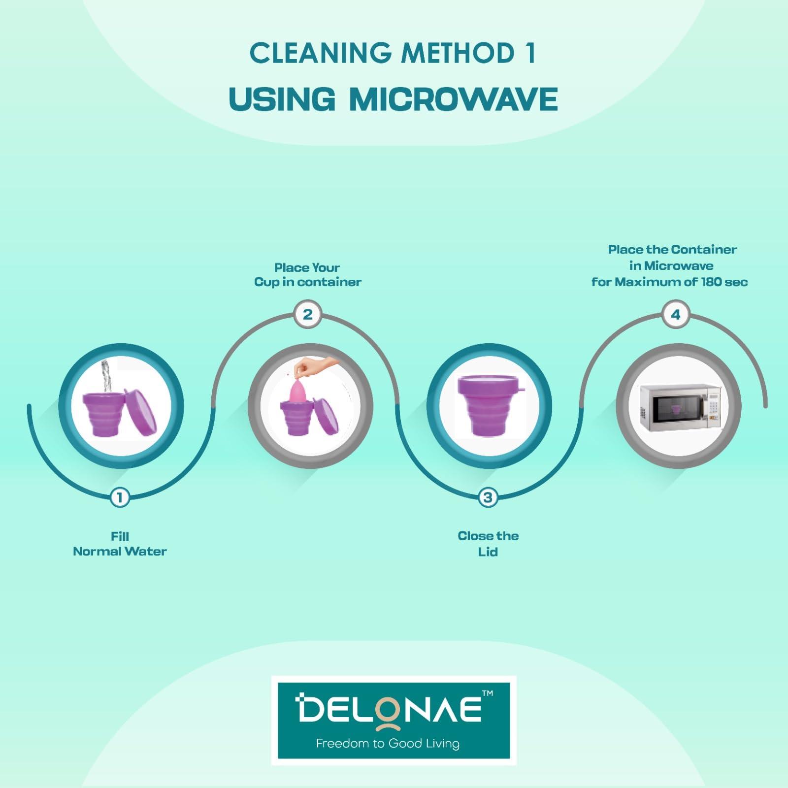 Delonae Delonae Reusable Menstrual Cup- Small Size Orange colour -100% Medical Grade Siicone - Bpa Free-Leak Free-Up To 12 Hours Protection And Delonae Foldable / Collapsible, Reusable Menstrual Cup Sterilizing Container - Microwave- friendly- completely sa