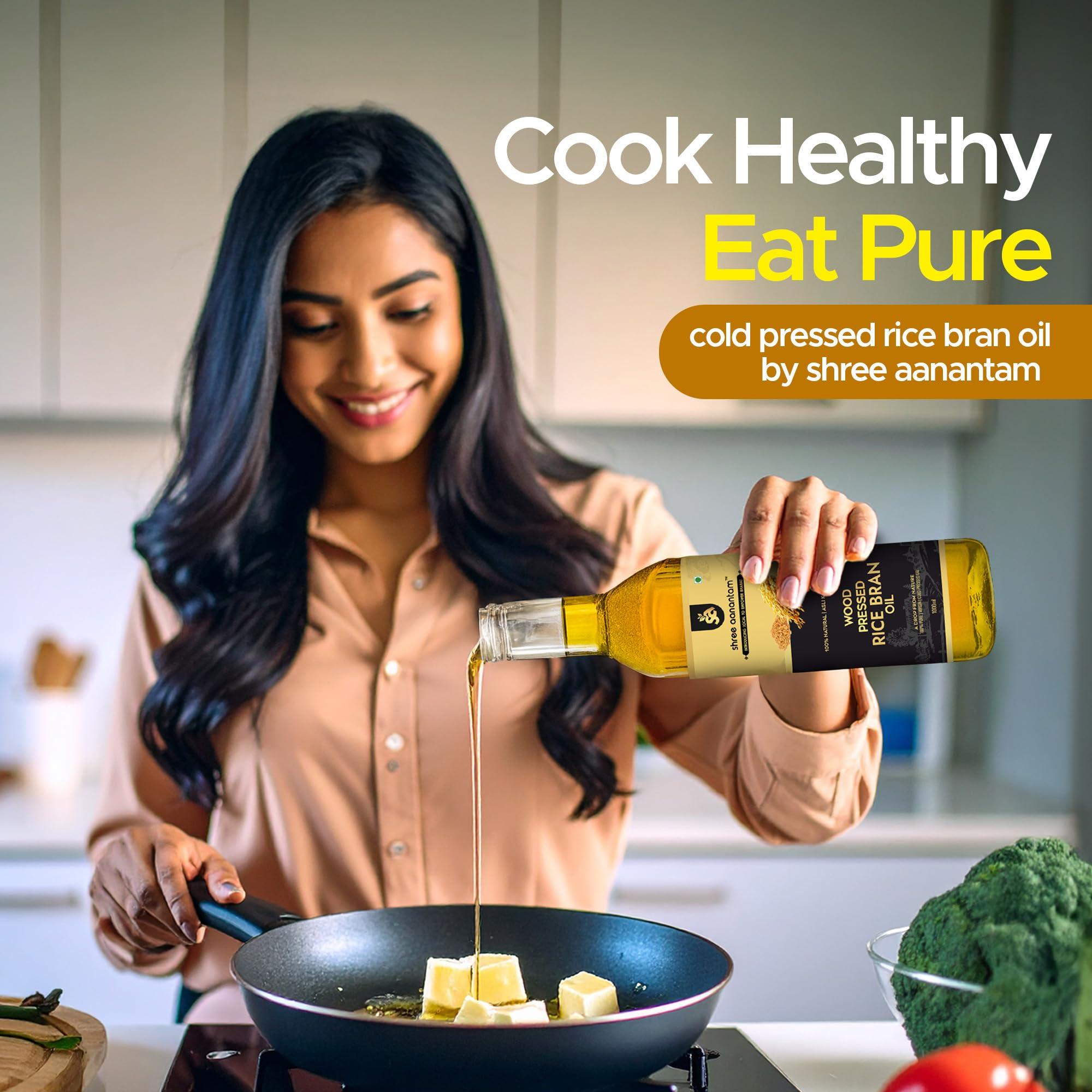 Shree Aanantam Shree Aanantam Cold Pressed Rice Bran Oil - 5 Litre | Bottle | Kolhu/Kacchi Ghani/Chekku | 100% Pure & Natural | Chemical-Free | Wood Pressed Rice Bran Oil for Cooking (5L (Pack of 1))