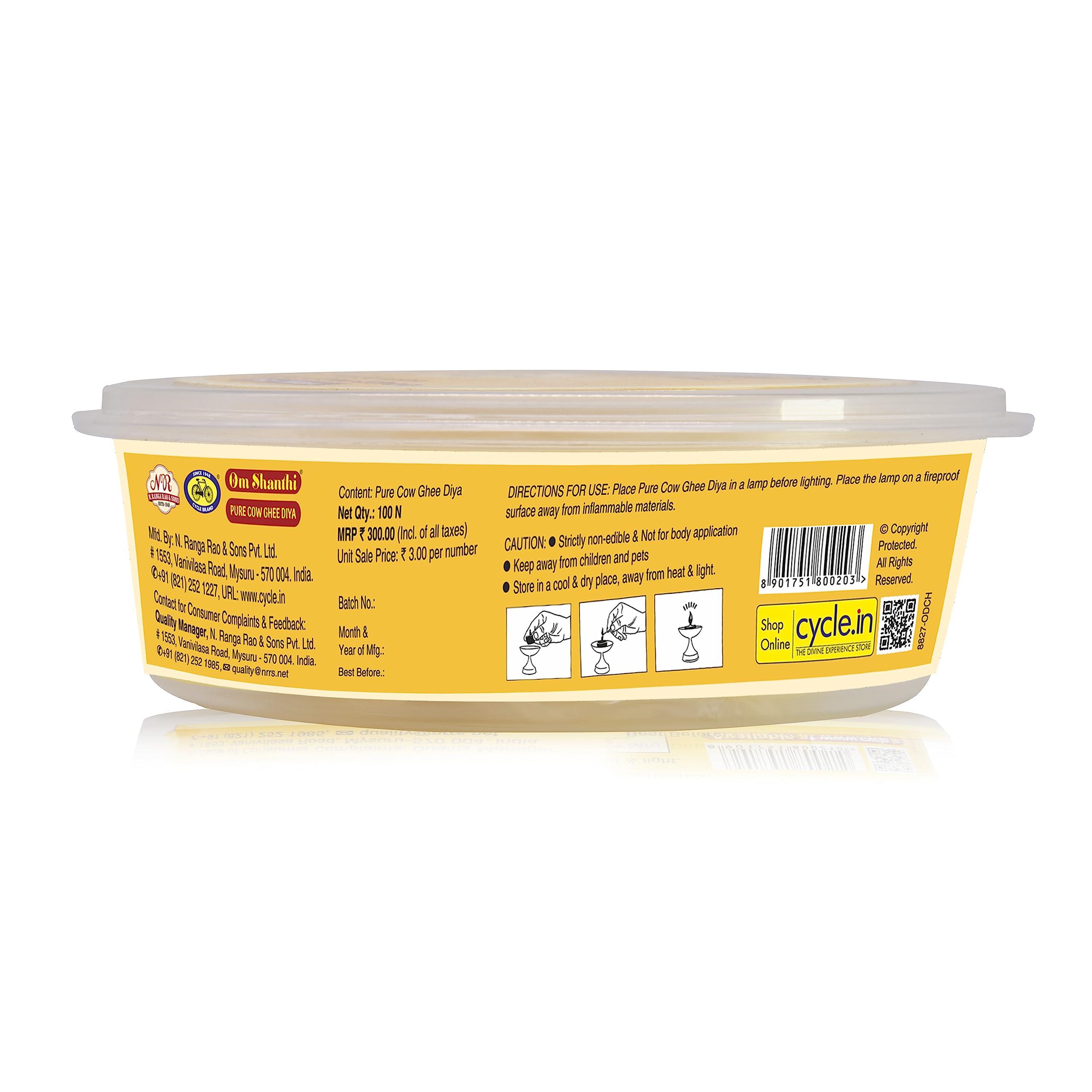 Om Shanthi POOJA MADE PURE Cycle Pure Om Shanthi Cow Ghee Diya for Puja - 400 Ghee Wicks | 100% Wax Free Ghee Batti for Pooja, Festivals & Religious Rituals | Readymade Ghee Diya batti | Easy to use & Long Lasting | Pack of 4