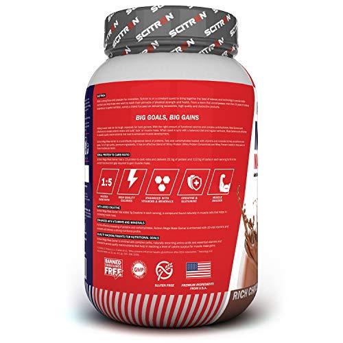 SCITRON Scitron Mega Mass Gainer (3g Creatine, 112.5g Carbs, 22.5g Protein in every 4 Scoops) - 2lbs (900g) (Rich Chocolate)