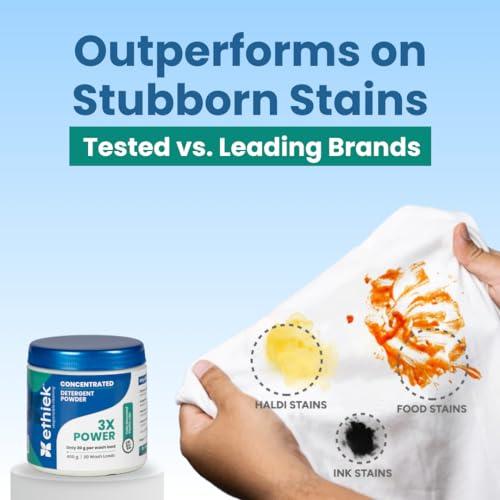 ETHIEK Ethiek Concentrated Detergent Powder (400g) & Fabric Conditioner (0.5L), Natural & Organic Detergent with 3X Power for Tough Stains and After Wash Fabric Softener, For Top & Front Load Machine - Combo