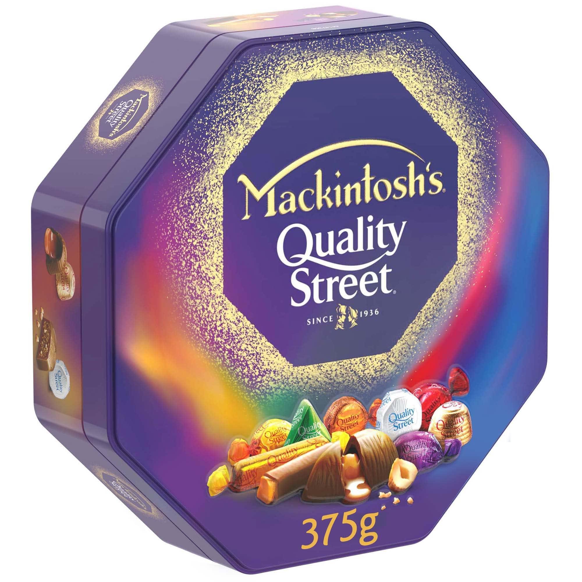 Generic Mackintosh\'s Quality Street Filled With A Variety Of Delicious Chocolates, Toffees, And Caramels, Each Individually Wrapped In Its Own Colorful Wrapper Tin 375Gram