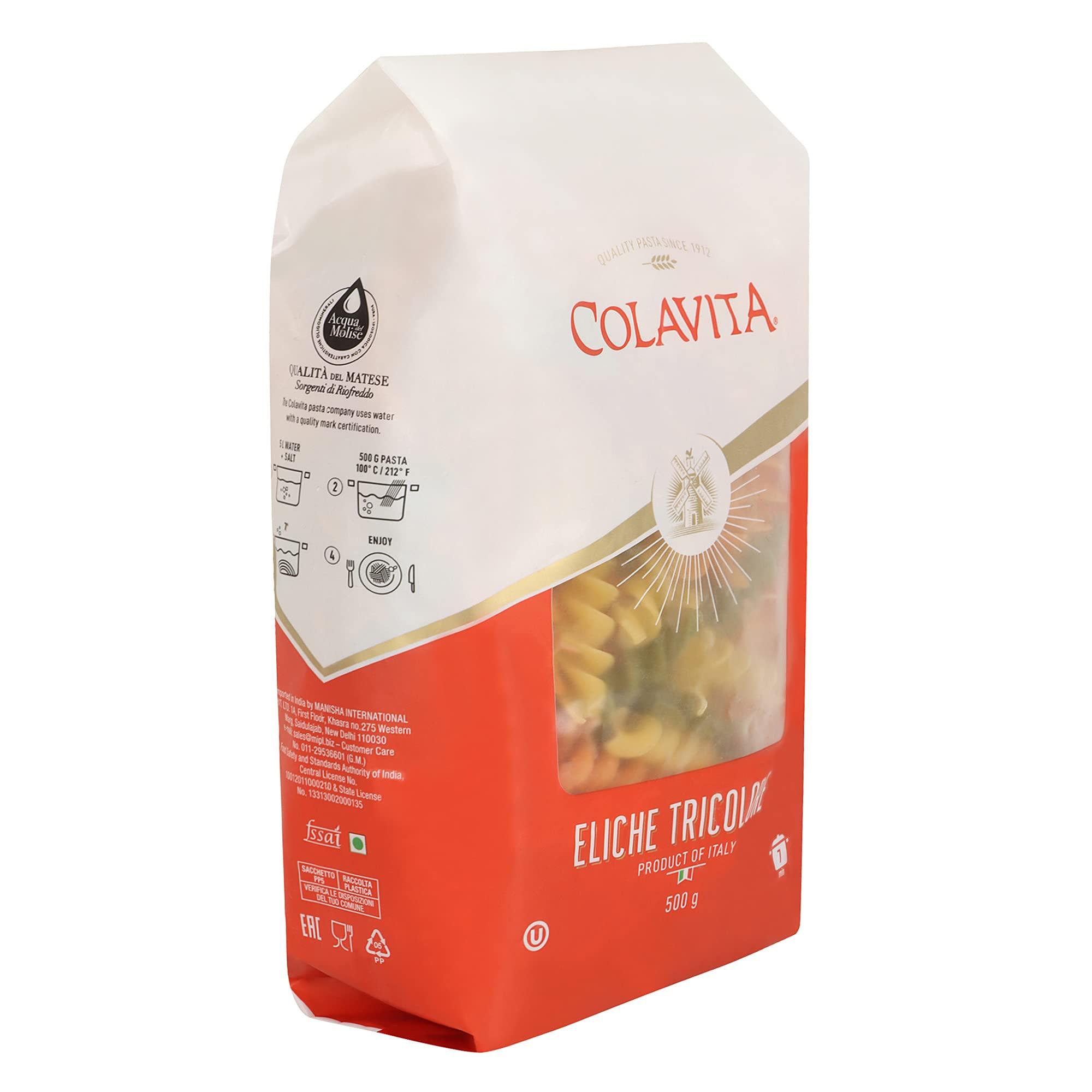 COLAVITA Colavita Eliche Tricolore Pasta (500g) | Durum Wheat Pasta | Imported From Italy Healthy l Best for Kids