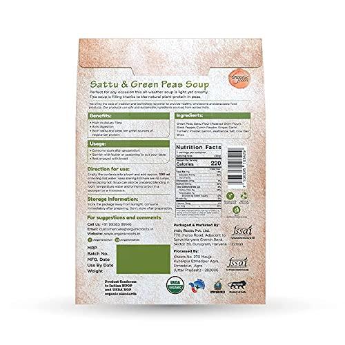 Organic Roots Organic Roots Sattu & Green Peas Instant Soup Packets, Healthy Natural Ready To Cook Vegetable Soup Mix Powder, Pack of 2 (30G Each, 230Ml)