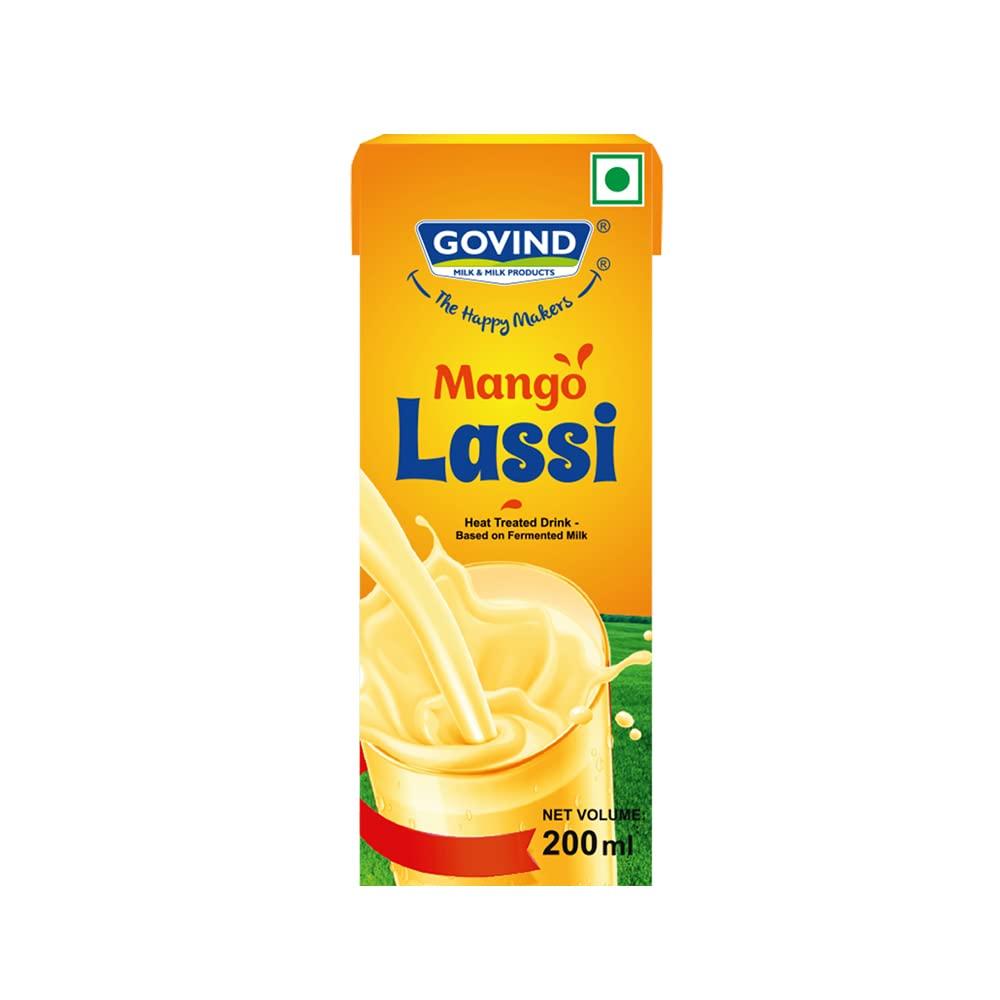 GOVIND MILK & MILK PRODUCTS Govind Milk Refreshing Lassi, Calcium & Probiotic-Rich, Digestive Support, Boost Your Immune System Daily. (Mango Lassi) Pack of 15