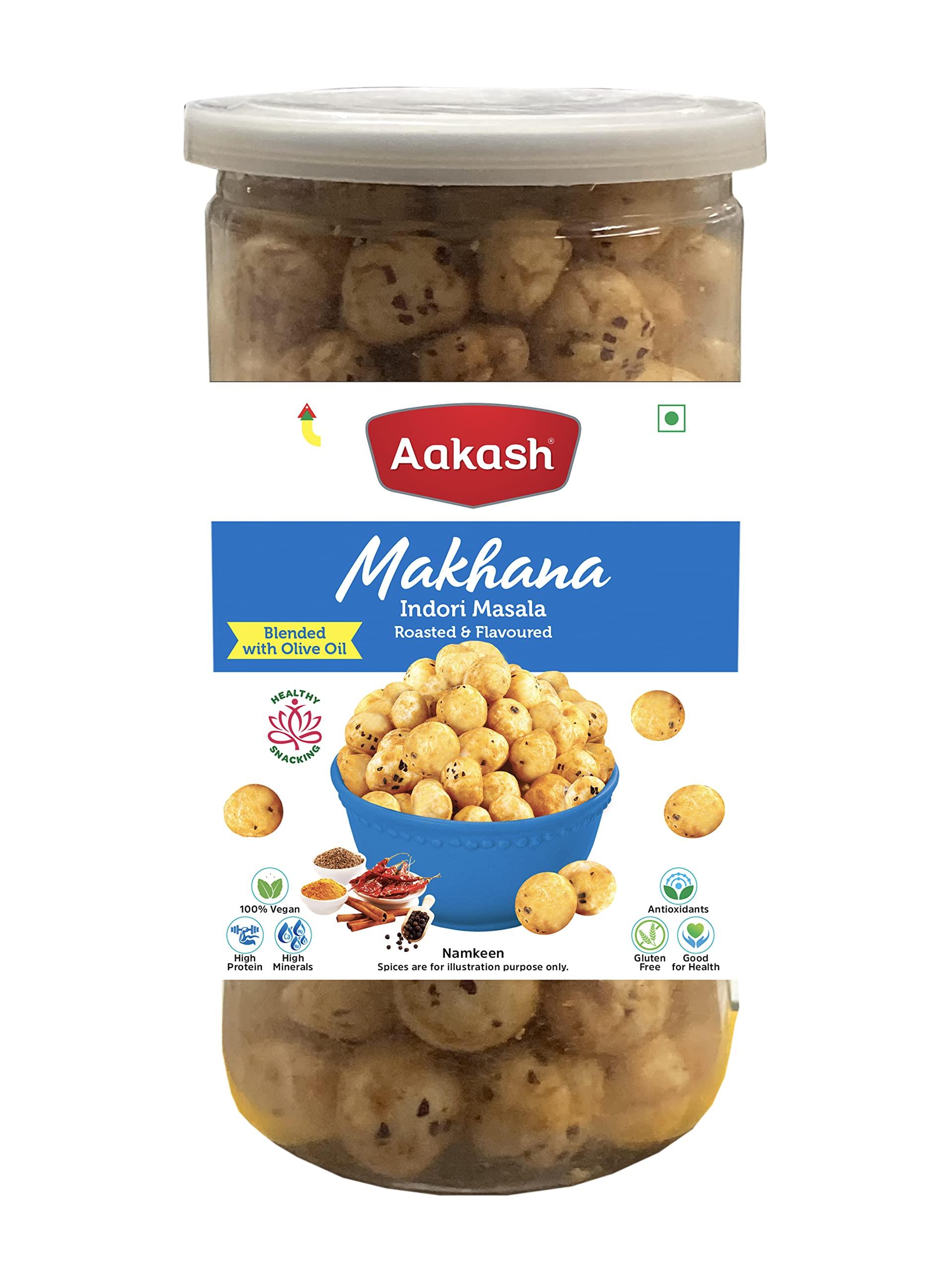 Aakash Namkeen Aakash Indori Masala Makhana Jar | Roasted & Flavored | Spicy Snacks Makhana |160GM (Pack of 2, Each 80GM) | Indore's Finest Namkeen
