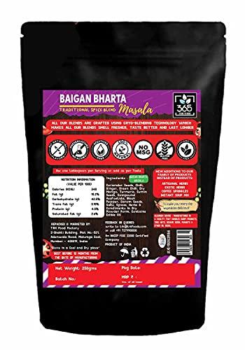 365 STORE TO DOOR 365 STORE TO DOOR Indian Spice - Baigan Bharta Masala, 250 gm | Homemade Powdered | for Healthy Cooking | Ready to use | All Seasonings Spices | Pure & Hygiene | Spice Mix – Pack of 1