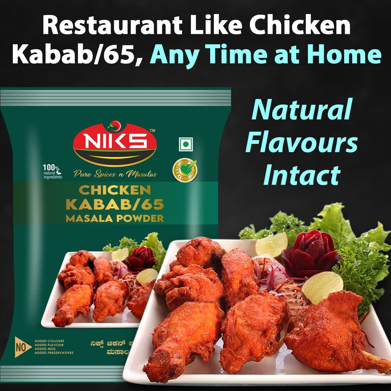 NIKS NIKS Chicken Kabab/65 Masala Powder | Pure Spices N Masalas | 500 Grams | Natural Ingredients | No Added Colour, Flavours & Preservatives