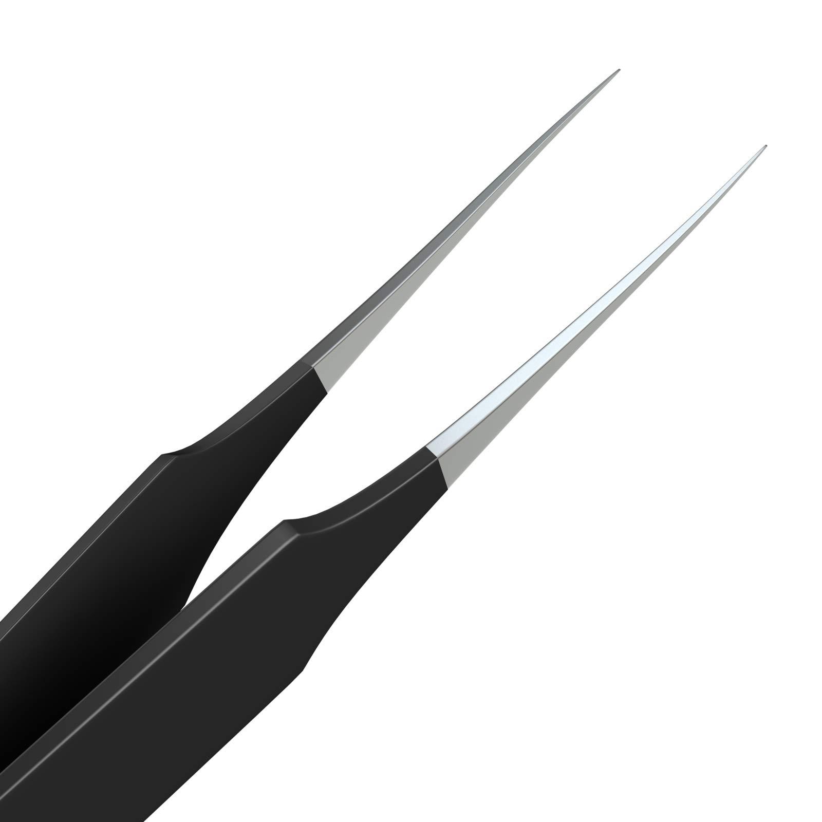 Tweezees Tweezees Precision Black Stainless Steel Tweezers | Professional Slant Tip & Splinter Tip Tweezer For Eyebrows | Extra Sharp Hair Removal Tool | For Eyebrow Shaping | For Men And Women