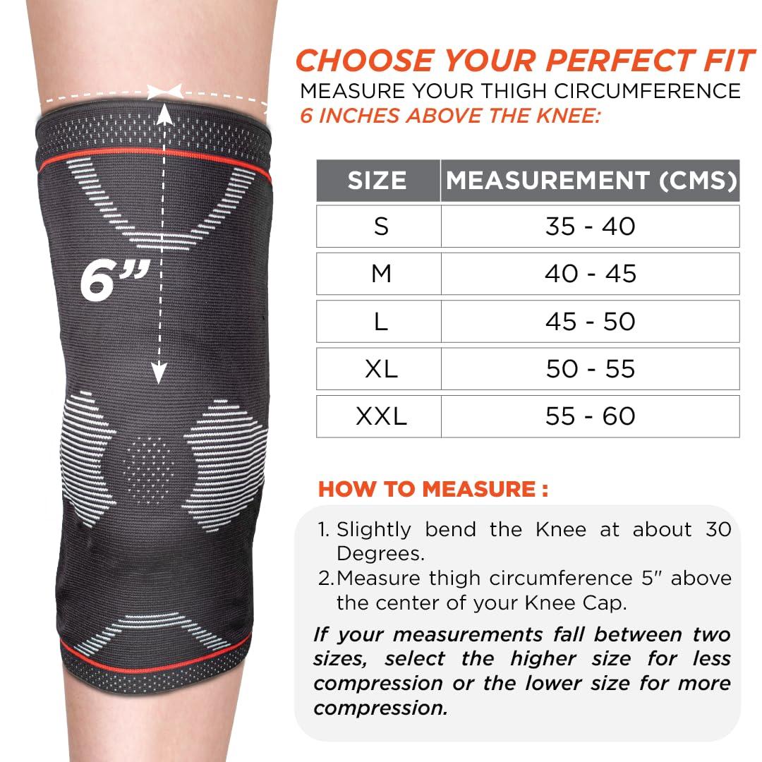 Vissco Vissco Patella & Ligament Assisted Knee Support with Silicone Pressure Pad, Pain Relief, Knee Injury Braces for Walking, Running, Gym, Workout, Weightlifting (Single) - XXL (Black)