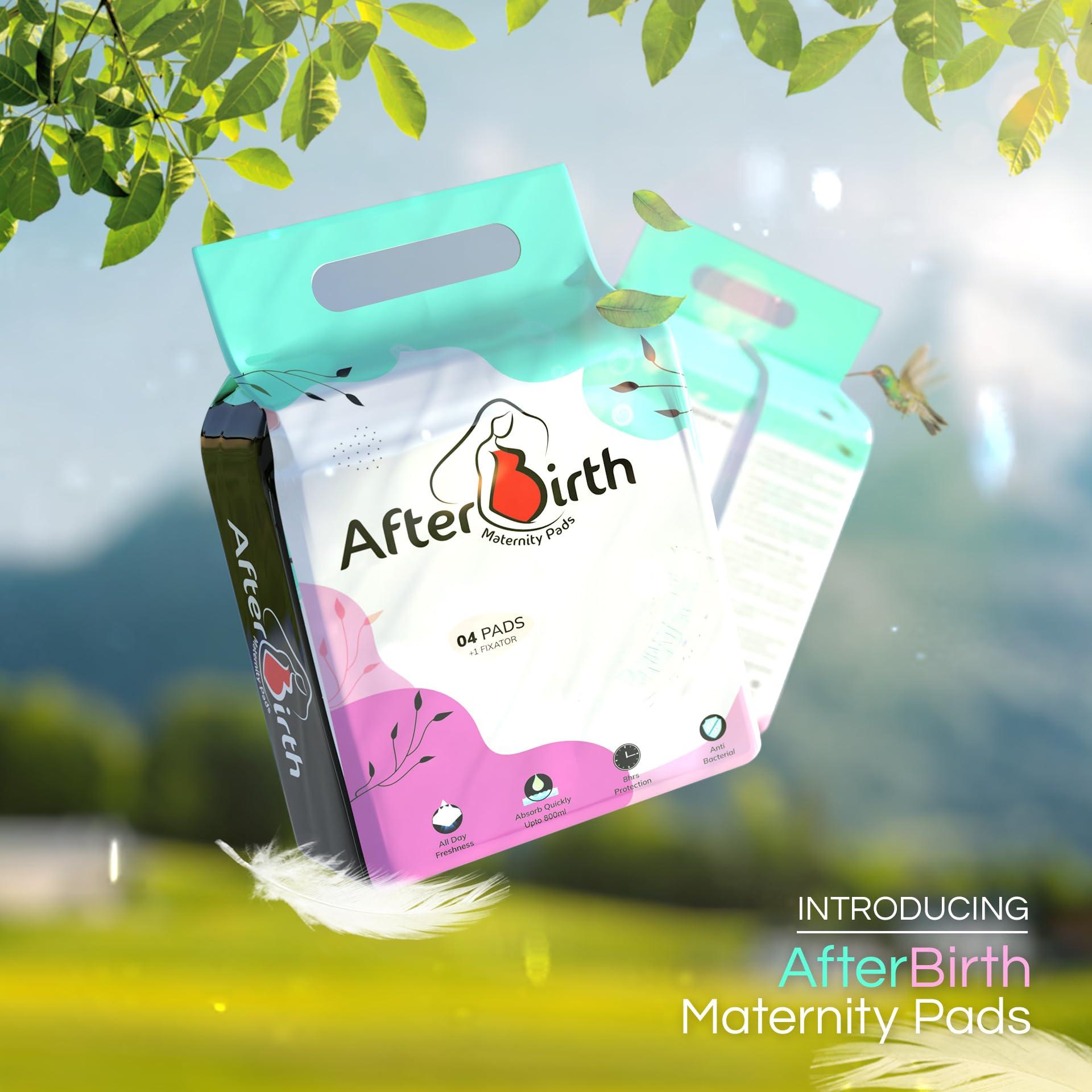 Afterbirth Afterbirth Disposable Maternity Pads | Set of 4 Pads and 1 Fixator | Super Absorption | Anti-Bacterial | Freshness Throughout the Day | Ultra Comfortable | Easy to Use | Comes with Free Disposable Fixator