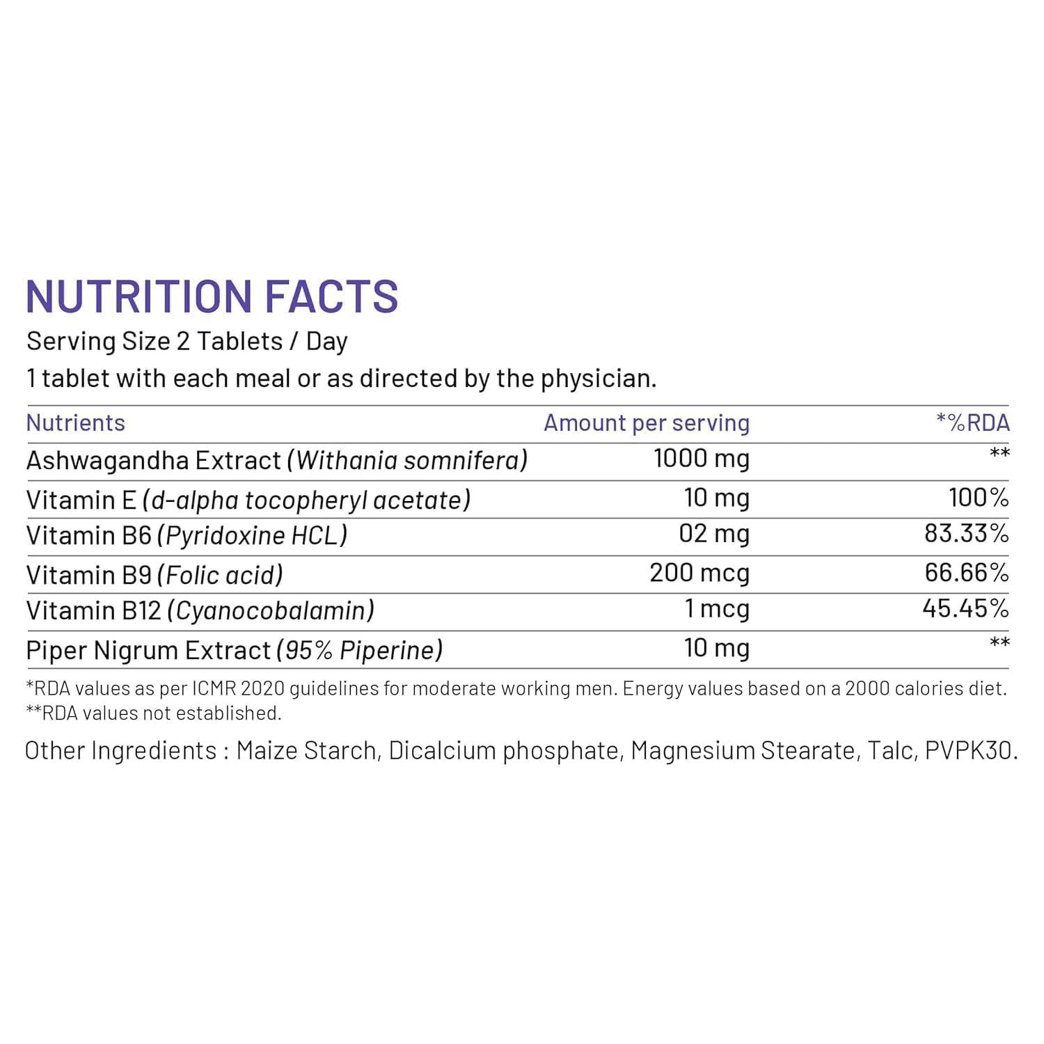 Bliss Welness Bliss Welness Pure Ashwagandha 1000mg + Multivitamins | Strength Vitality Stress Relief | General Wellness Rejuvenates Mind & Body Anti Anxiety Health Supplement - 60 Vegetarian Tablets