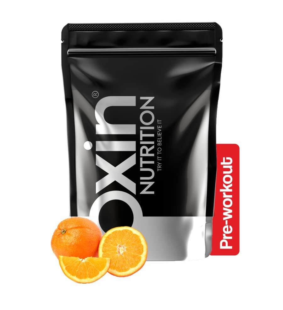 Oxin Nutrition Oxin Nutrition Pre Workout 3X Caffeinated Punch with Vitamin C - Preworkout Drink - Zero Sugar - Pre Workout Natural - Preworkout Supplements Powder 250g (Tropical Orange)