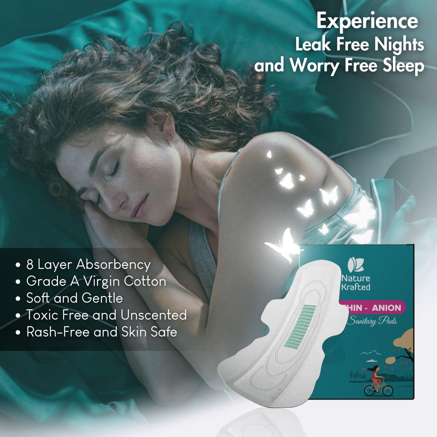 Nature Krafted Nature Krafted Sanitary Pads Ultra Thin Rash Free & Fragrance Free For All Skin Types | Organic Cotton Top Sheet | High Absorbency Pads For Day & Night (XL, 36 Pcs)