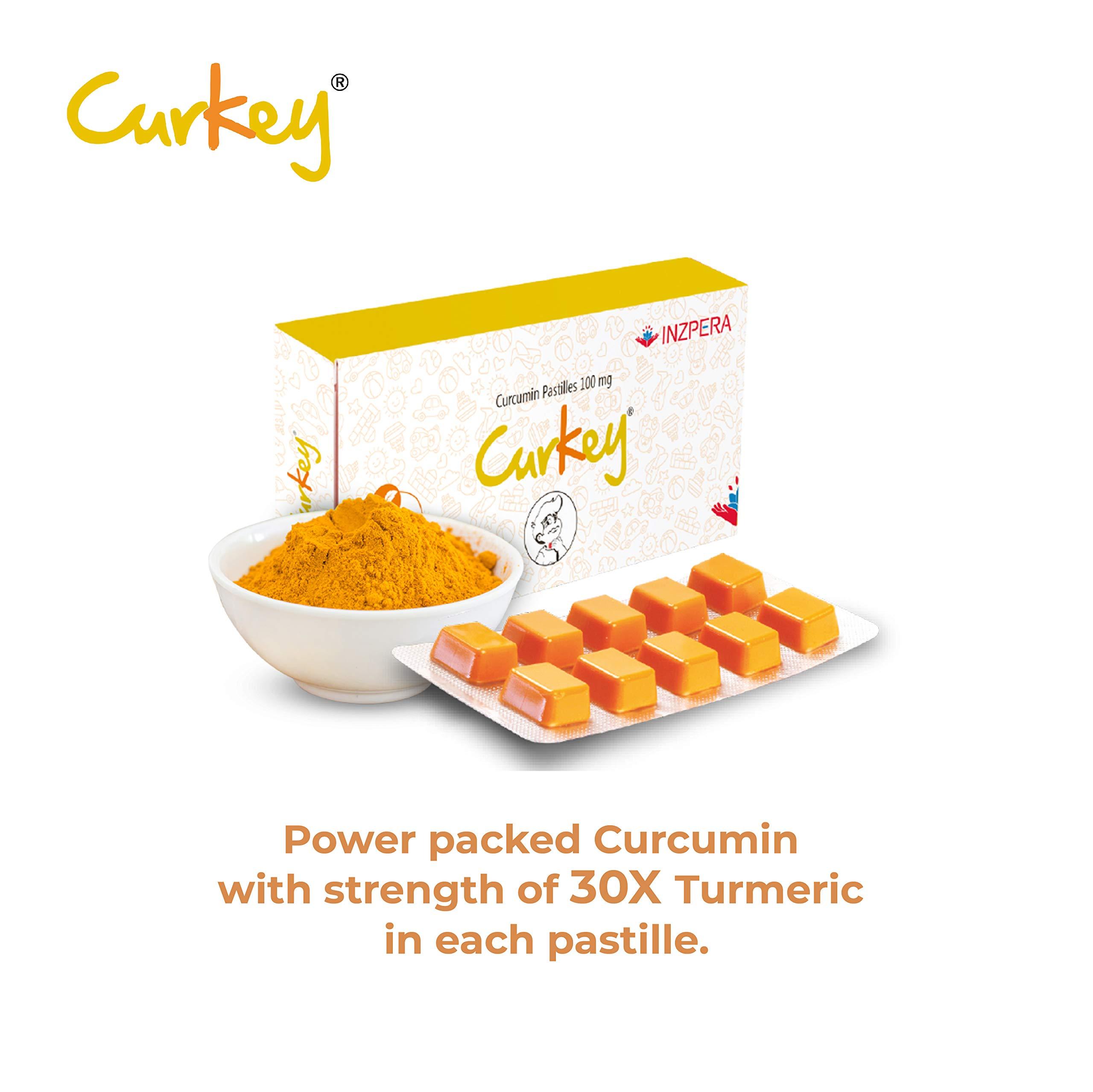 Curkey Pastilles for Quick Relief from Sore Throat from Natural Curcumin Extract from Turmeric | Sugar Free, Mint Flavour - 10 Pastilles (Pack of 1)