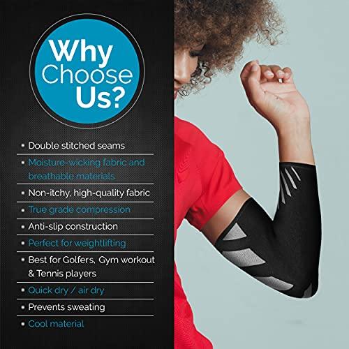 Physix Gear Sport Physix Gear Elbow Brace for Tendonitis - Best Compression Arm Sleeve, Tennis Elbow Brace & Elbow Compression Sleeve for Elbow Support, Tennis Elbow Treatment & Elbow Sleeve Weightlifting 1pk Grey S
