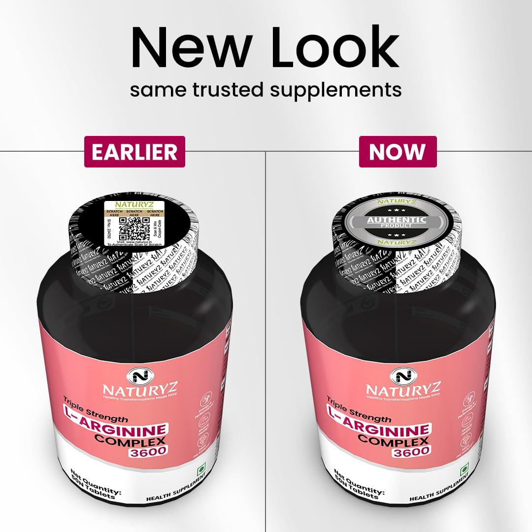 Naturyz NATURYZ Triple Strength 3600mg L-Arginine Complex | Bioactive form Arginine AKG & HCL for better absorption | Improves Pump & Performance | Ideal Pre-workout Supplement - 50 Tablets