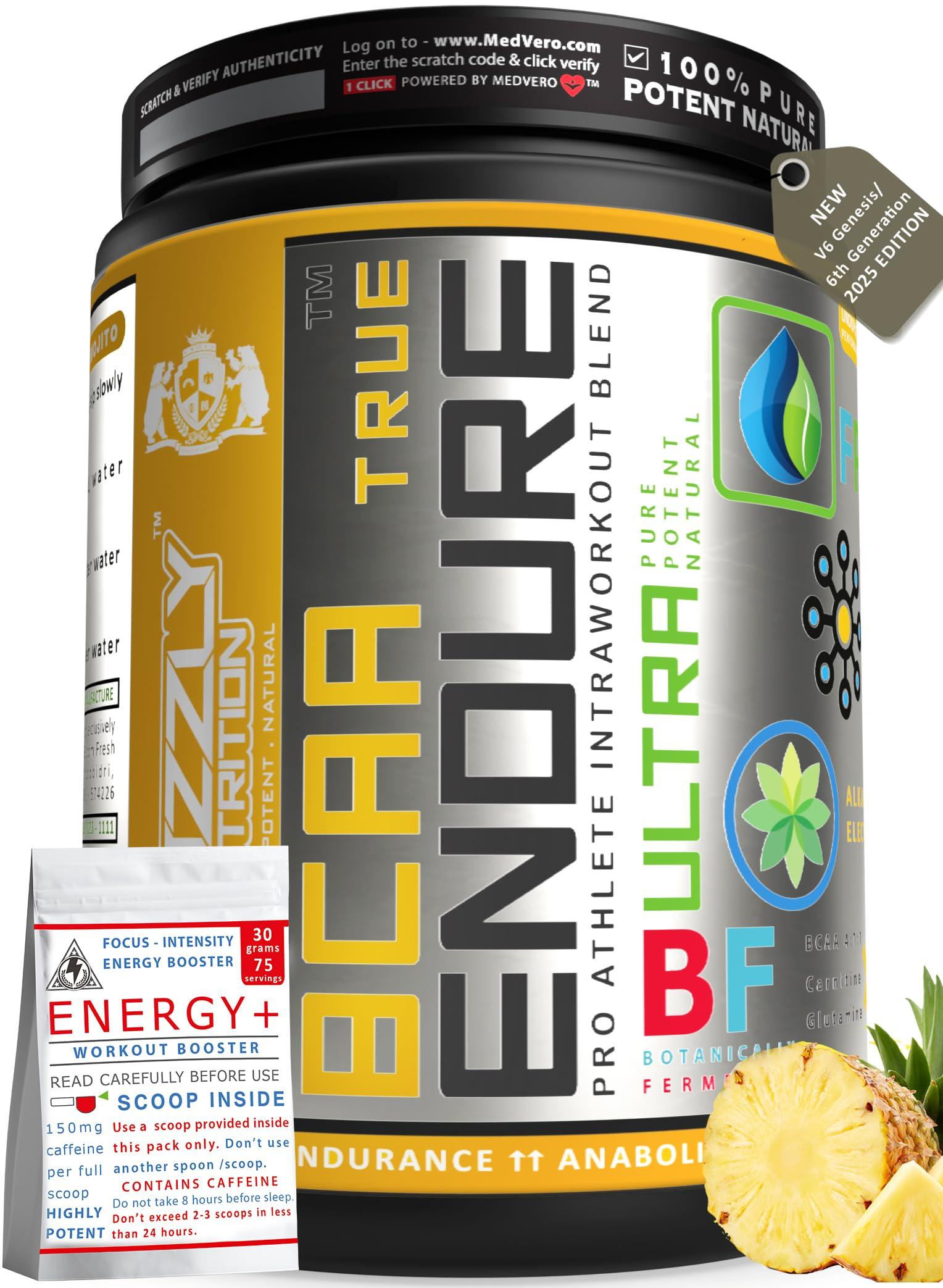 Grizzly Nutrition Grizzly Nutrition True Endure -Bcaa 4:1:1 Pro Ratio (V6 Genesis/ 6th gen 2023) 300 grams upto 60 servings -with Citrulline, B-Alanine, Taurine, L-carnitine with 11 vitality boosters - Platinum grade ( Mexican pineapple salsa Flavoured )