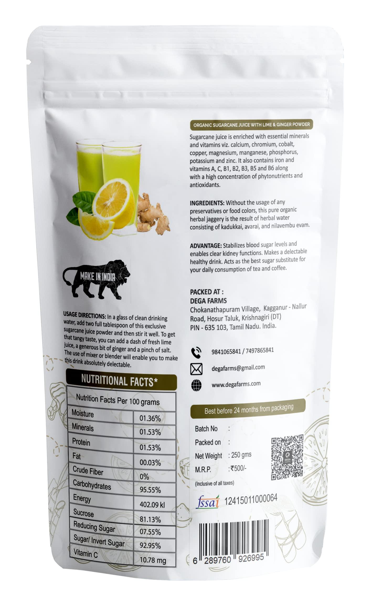 Dega Farms Premium Tasty Organic Sugarcane Juice With Lime & Ginger Powder