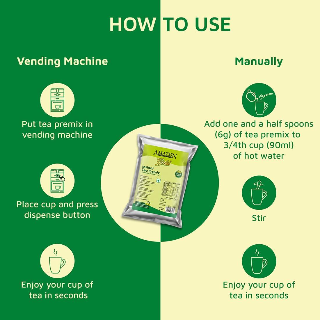 AMAZON AMAZON 3 In 1 Instant Cardamom Chai Tea Premix Powder No Added Sugar Pack Of 1 For Vending Machine Manual Use, Bag,750 Grams